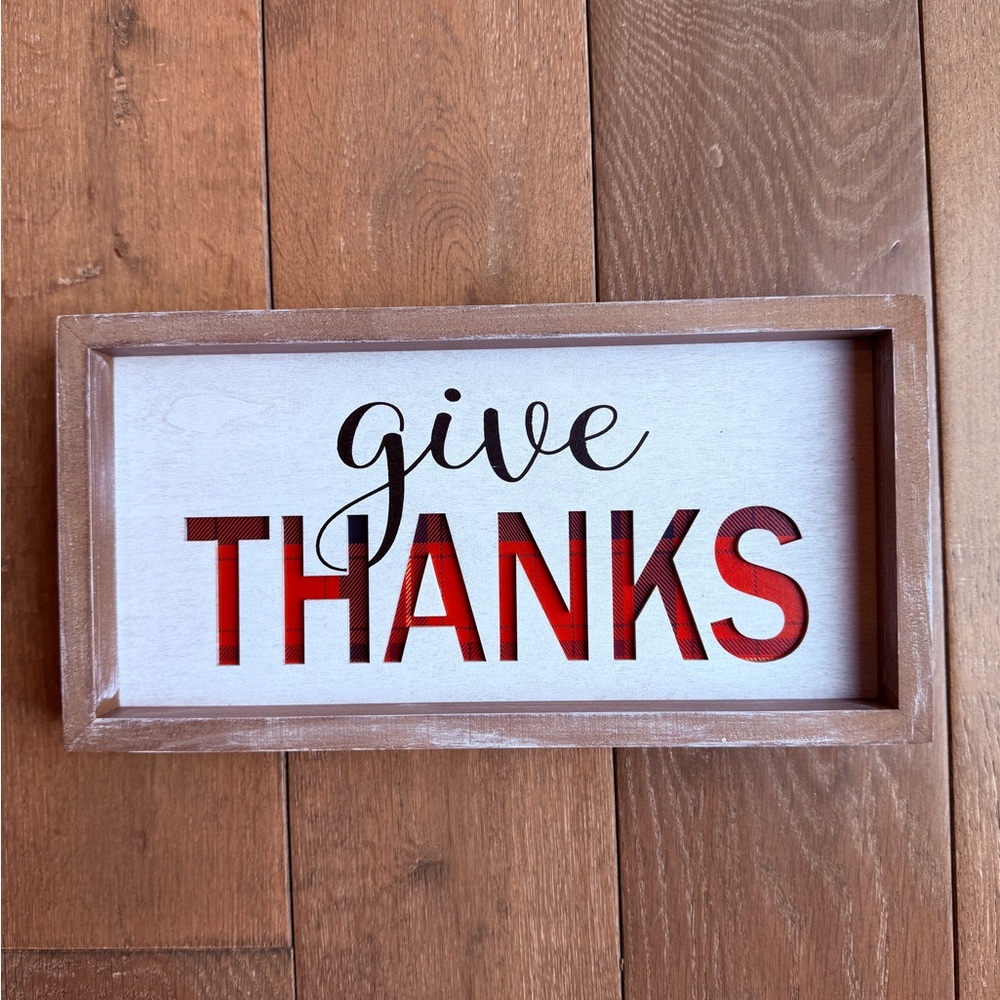 Thanksgiving Give Thanks Sign - Red and Black Plaid